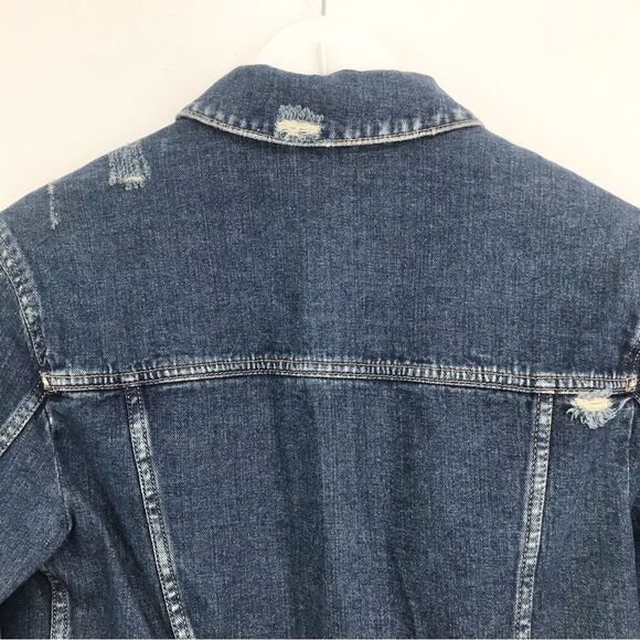 Free People Blue Cotton Denim Factory Distressed Button Crop Jacket - Picture 9 of 16